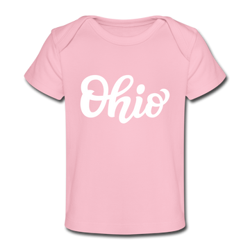 Ohio Baby T-Shirt - Organic Hand Lettered Ohio Infant T-Shirt - light pink