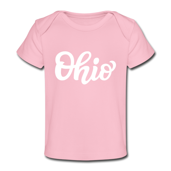 Ohio Baby T-Shirt - Organic Hand Lettered Ohio Infant T-Shirt - light pink