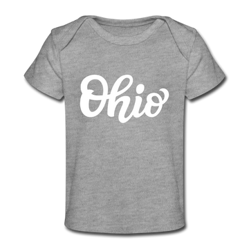Ohio Baby T-Shirt - Organic Hand Lettered Ohio Infant T-Shirt - heather gray