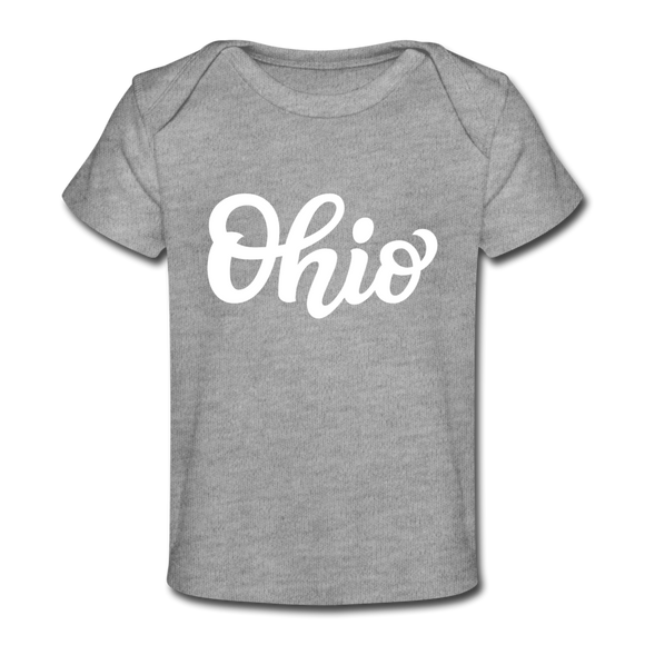 Ohio Baby T-Shirt - Organic Hand Lettered Ohio Infant T-Shirt - heather gray