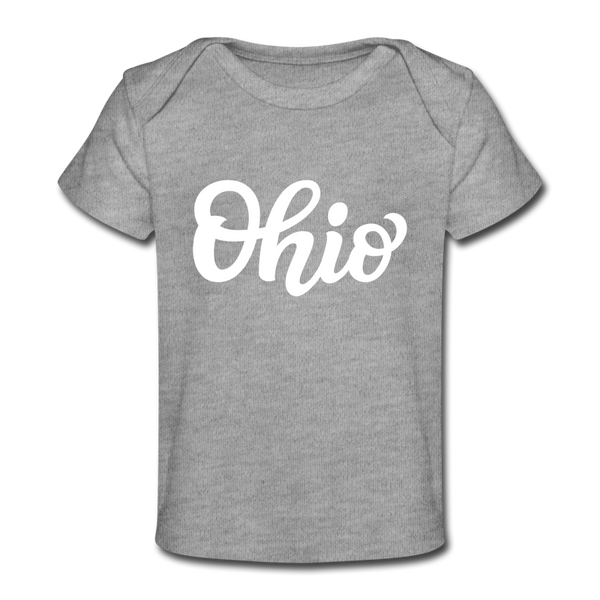 Ohio Baby T-Shirt - Organic Hand Lettered Ohio Infant T-Shirt - heather gray