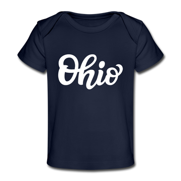 Ohio Baby T-Shirt - Organic Hand Lettered Ohio Infant T-Shirt - dark navy