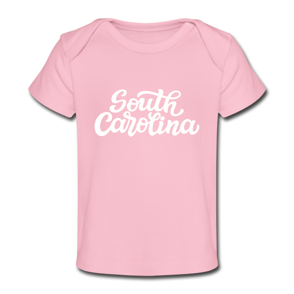 South Carolina Baby T-Shirt - Organic Hand Lettered South Carolina Infant T-Shirt - light pink