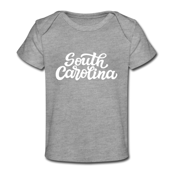 South Carolina Baby T-Shirt - Organic Hand Lettered South Carolina Infant T-Shirt - heather gray