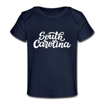 South Carolina Baby T-Shirt - Organic Hand Lettered South Carolina Infant T-Shirt - dark navy
