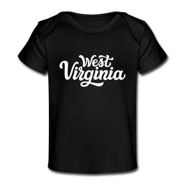 West Virginia Baby T-Shirt - Organic Hand Lettered West Virginia Infant T-Shirt - black