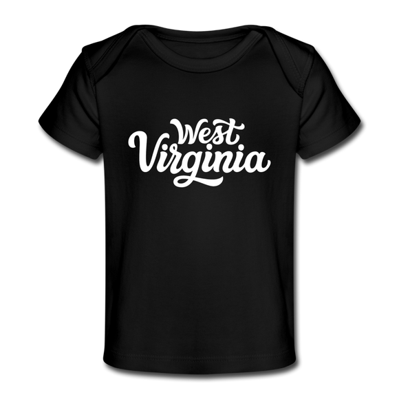 West Virginia Baby T-Shirt - Organic Hand Lettered West Virginia Infant T-Shirt - black