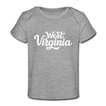 West Virginia Baby T-Shirt - Organic Hand Lettered West Virginia Infant T-Shirt - heather gray