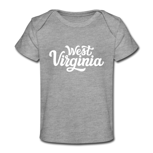 West Virginia Baby T-Shirt - Organic Hand Lettered West Virginia Infant T-Shirt - heather gray