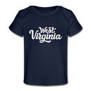 West Virginia Baby T-Shirt - Organic Hand Lettered West Virginia Infant T-Shirt - dark navy