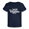 West Virginia Baby T-Shirt - Organic Hand Lettered West Virginia Infant T-Shirt - dark navy