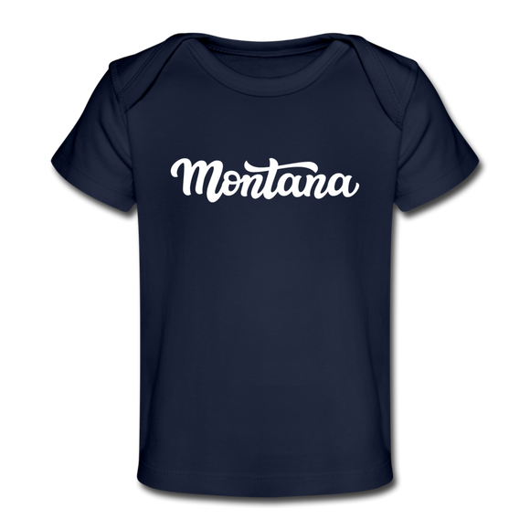 Montana Baby T-Shirt - Organic Hand Lettered Montana Infant T-Shirt - dark navy