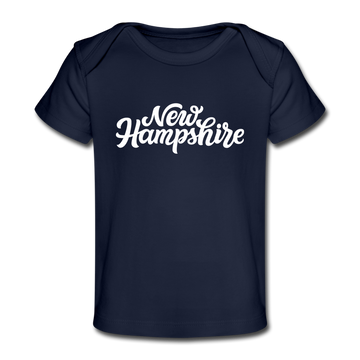 New Hampshire Baby T-Shirt - Organic Hand Lettered New Hampshire Infant T-Shirt - dark navy
