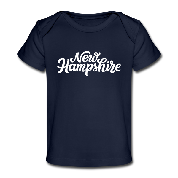 New Hampshire Baby T-Shirt - Organic Hand Lettered New Hampshire Infant T-Shirt - dark navy