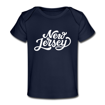 New Jersey Baby T-Shirt - Organic Hand Lettered New Jersey Infant T-Shirt - dark navy