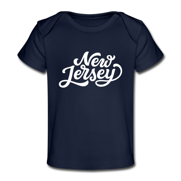 New Jersey Baby T-Shirt - Organic Hand Lettered New Jersey Infant T-Shirt - dark navy