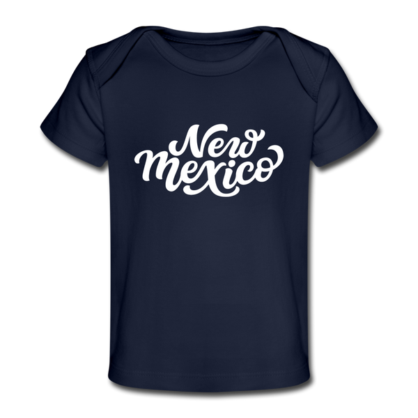 New Mexico Baby T-Shirt - Organic Hand Lettered New Mexico Infant T-Shirt - dark navy
