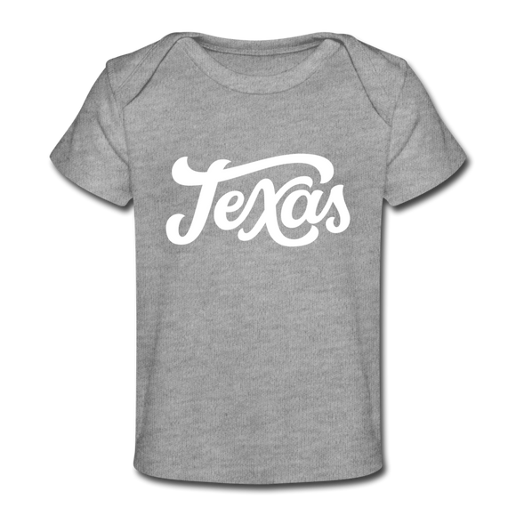 Texas Baby T-Shirt - Organic Hand Lettered Texas Infant T-Shirt - heather gray