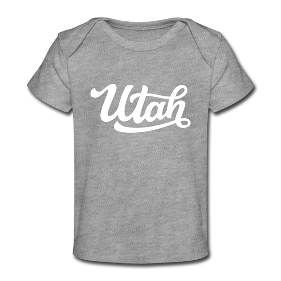 Utah Baby T-Shirt - Organic Hand Lettered Utah Infant T-Shirt - heather gray