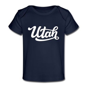 Utah Baby T-Shirt - Organic Hand Lettered Utah Infant T-Shirt - dark navy
