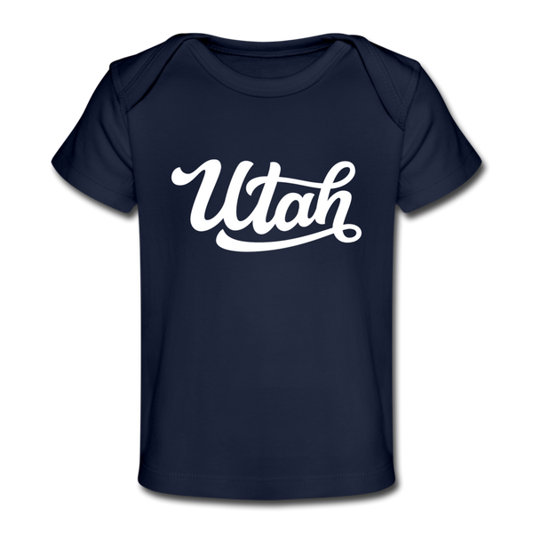 Utah Baby T-Shirt - Organic Hand Lettered Utah Infant T-Shirt - dark navy