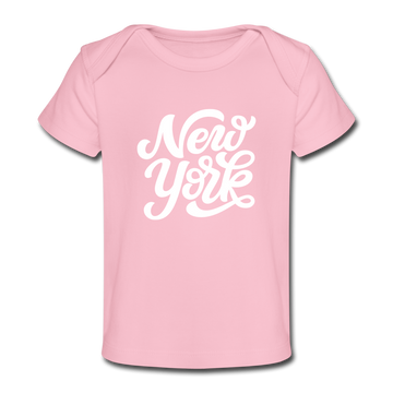 New York Baby T-Shirt - Organic Hand Lettered New York Infant T-Shirt - light pink
