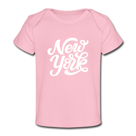 New York Baby T-Shirt - Organic Hand Lettered New York Infant T-Shirt - light pink