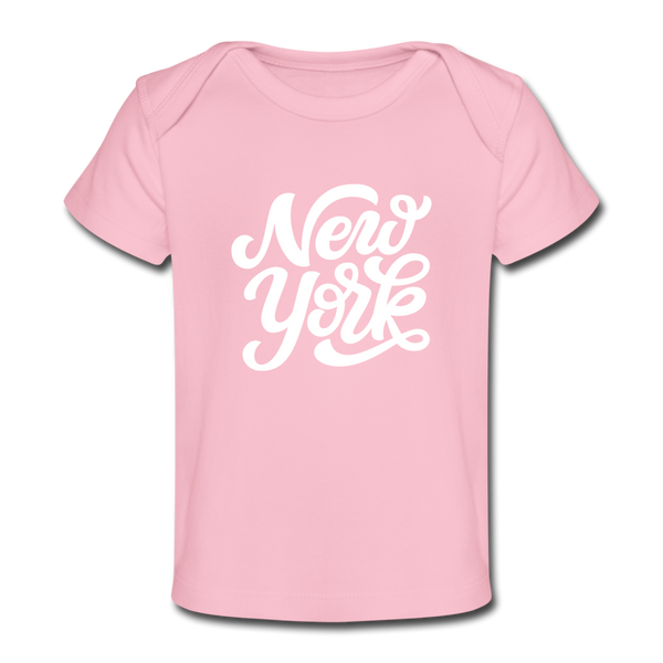 New York Baby T-Shirt - Organic Hand Lettered New York Infant T-Shirt - light pink