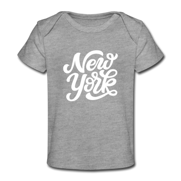 New York Baby T-Shirt - Organic Hand Lettered New York Infant T-Shirt - heather gray