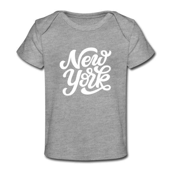 New York Baby T-Shirt - Organic Hand Lettered New York Infant T-Shirt - heather gray