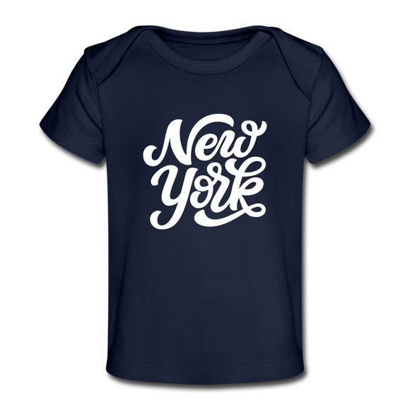 New York Baby T-Shirt - Organic Hand Lettered New York Infant T-Shirt - dark navy