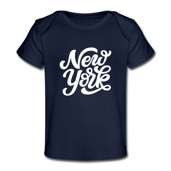 New York Baby T-Shirt - Organic Hand Lettered New York Infant T-Shirt - dark navy