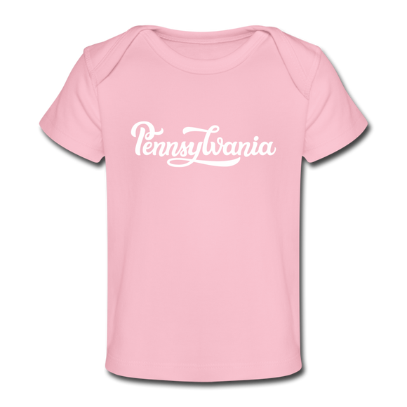 Pennsylvania Baby T-Shirt - Organic Hand Lettered Pennsylvania Infant T-Shirt - light pink