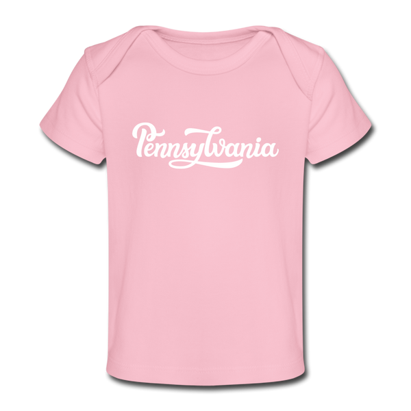 Pennsylvania Baby T-Shirt - Organic Hand Lettered Pennsylvania Infant T-Shirt - light pink