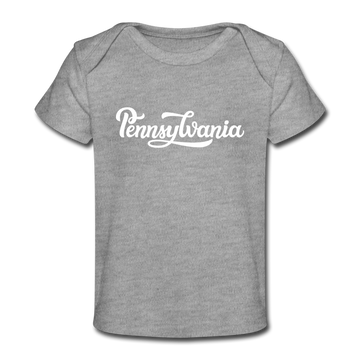 Pennsylvania Baby T-Shirt - Organic Hand Lettered Pennsylvania Infant T-Shirt - heather gray