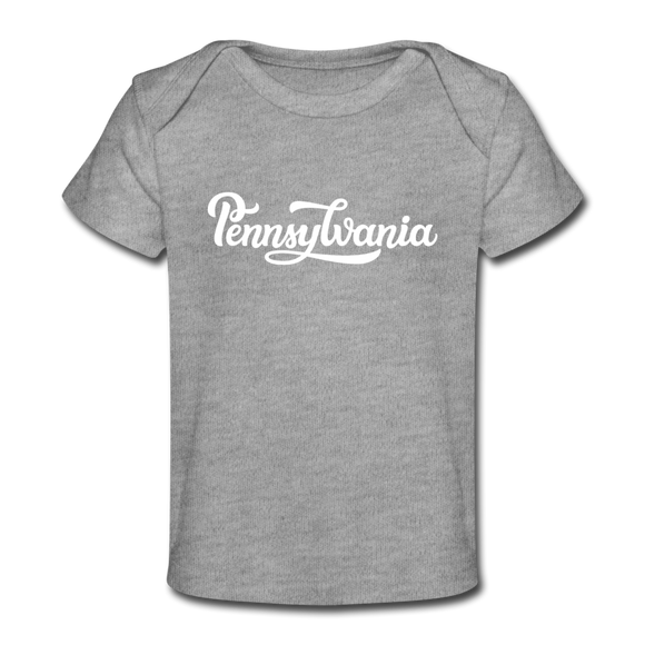 Pennsylvania Baby T-Shirt - Organic Hand Lettered Pennsylvania Infant T-Shirt - heather gray