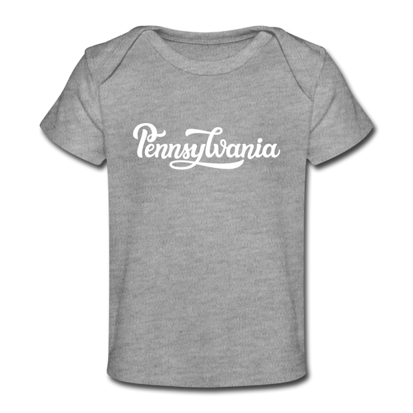 Pennsylvania Baby T-Shirt - Organic Hand Lettered Pennsylvania Infant T-Shirt - heather gray