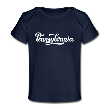 Pennsylvania Baby T-Shirt - Organic Hand Lettered Pennsylvania Infant T-Shirt - dark navy