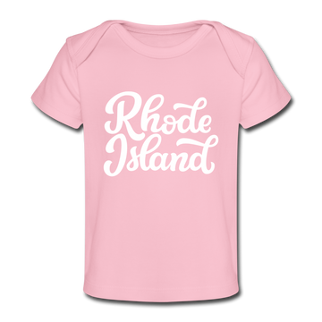Rhode Island Baby T-Shirt - Organic Hand Lettered Rhode Island Infant T-Shirt - light pink