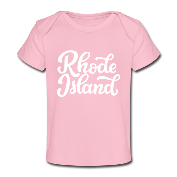 Rhode Island Baby T-Shirt - Organic Hand Lettered Rhode Island Infant T-Shirt - light pink
