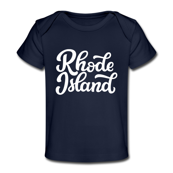 Rhode Island Baby T-Shirt - Organic Hand Lettered Rhode Island Infant T-Shirt - dark navy