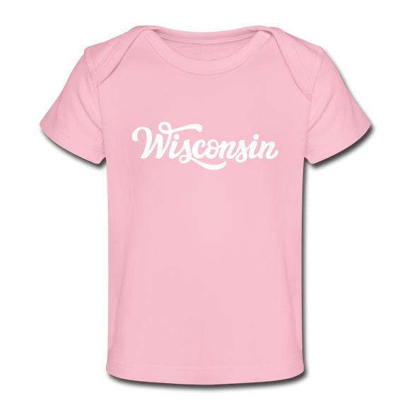 Wisconsin Baby T-Shirt - Organic Hand Lettered Wisconsin Infant T-Shirt - light pink