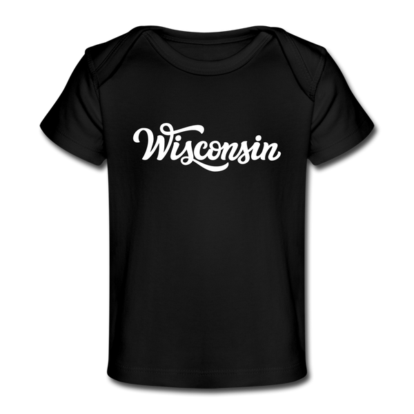 Wisconsin Baby T-Shirt - Organic Hand Lettered Wisconsin Infant T-Shirt - black
