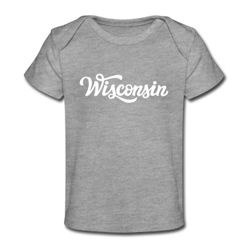 Wisconsin Baby T-Shirt - Organic Hand Lettered Wisconsin Infant T-Shirt - heather gray