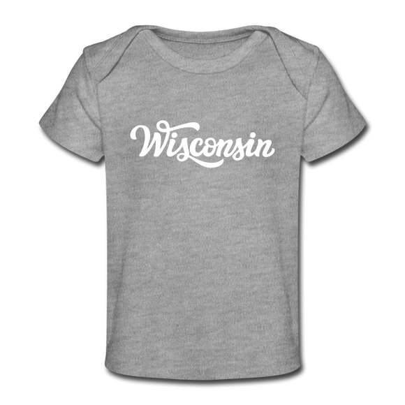 Wisconsin Baby T-Shirt - Organic Hand Lettered Wisconsin Infant T-Shirt - heather gray