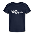 Wisconsin Baby T-Shirt - Organic Hand Lettered Wisconsin Infant T-Shirt - dark navy