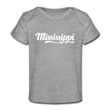 Mississippi Baby T-Shirt - Organic Hand Lettered Mississippi Infant T-Shirt - heather gray