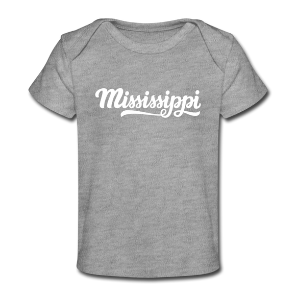 Mississippi Baby T-Shirt - Organic Hand Lettered Mississippi Infant T-Shirt - heather gray