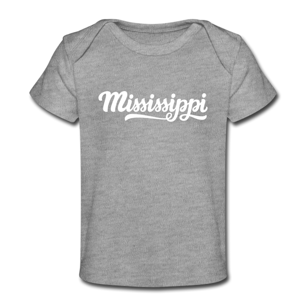 Mississippi Baby T-Shirt - Organic Hand Lettered Mississippi Infant T-Shirt - heather gray