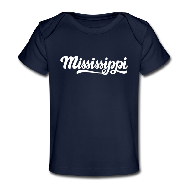 Mississippi Baby T-Shirt - Organic Hand Lettered Mississippi Infant T-Shirt - dark navy